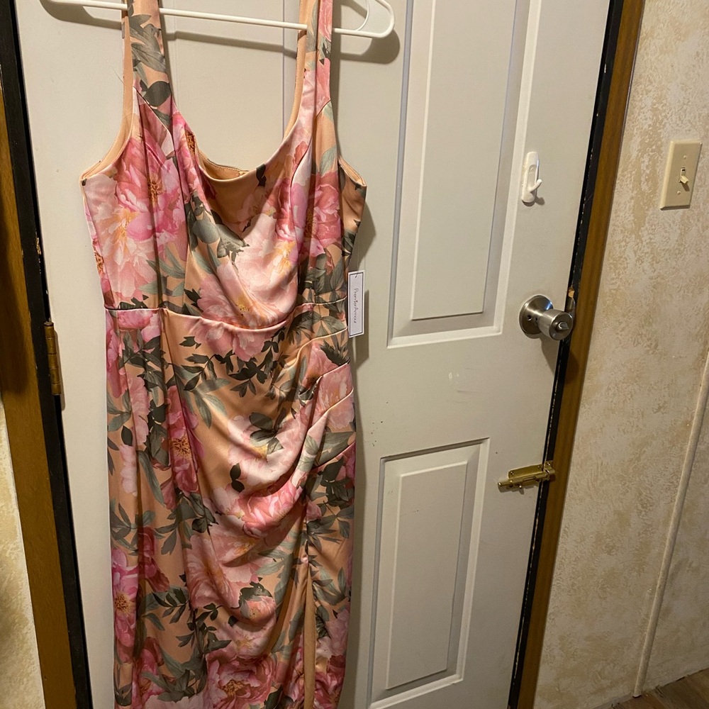 Selling a Pink  Floral mid midway dress, size 12 , great for a wedding